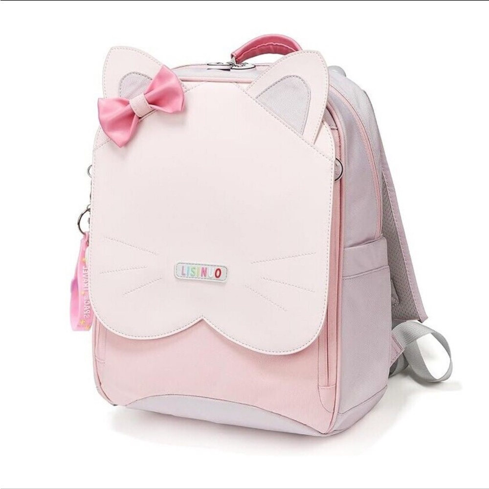 Lisinuo Kids Cat Pink Purple Pink Bow Heavy Duty Backpack New With Tags